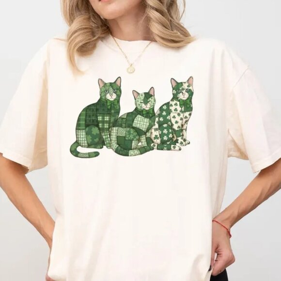 Tops - St Patricks Cat Shirt, Cute Cat Tee, St Patricks Gift For Cat Lover